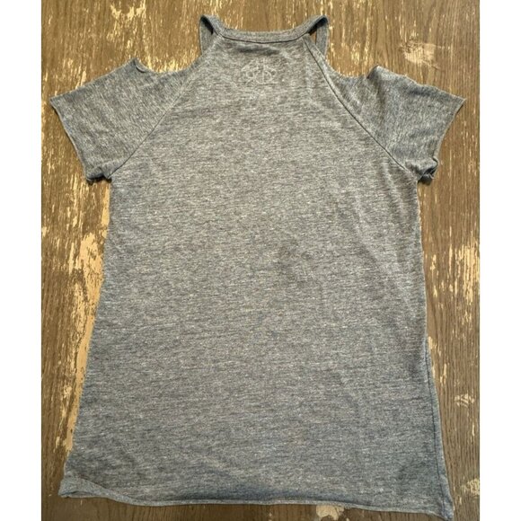 Cha Sor Women Medium Skeleton Gray Black Cold Shoulder T shirt Tee Raw Hem - Picture 6 of 6